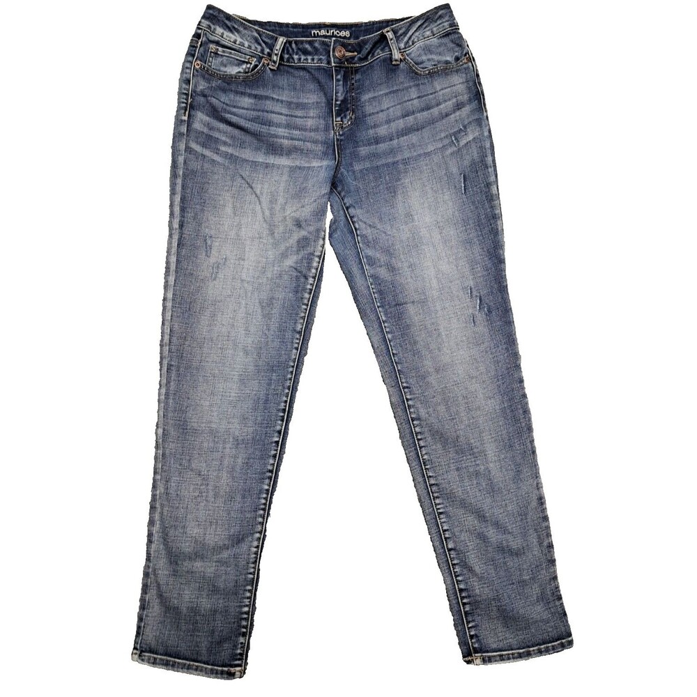 Maurices Jeans Womens 9/10 Skinny Ankle Denim Blue Stretch Distressed Whiskers
